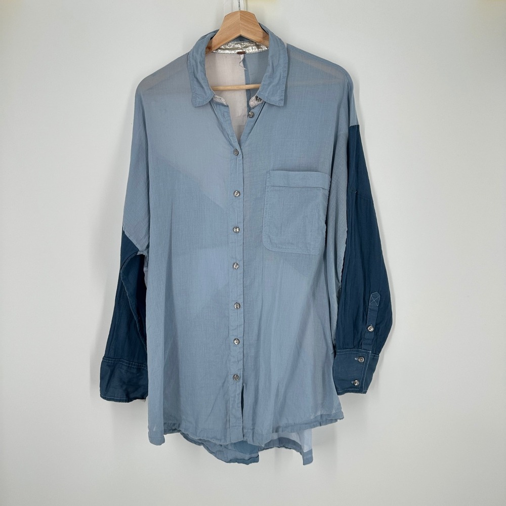 Free People Rainbow Rays Patchwork Long Sleeve Bu… - image 3